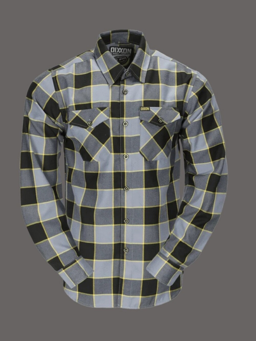 DIXXON Flannel The Bolt Gray, Black & Yellow Plaid Men's Button-Down Shirt Small